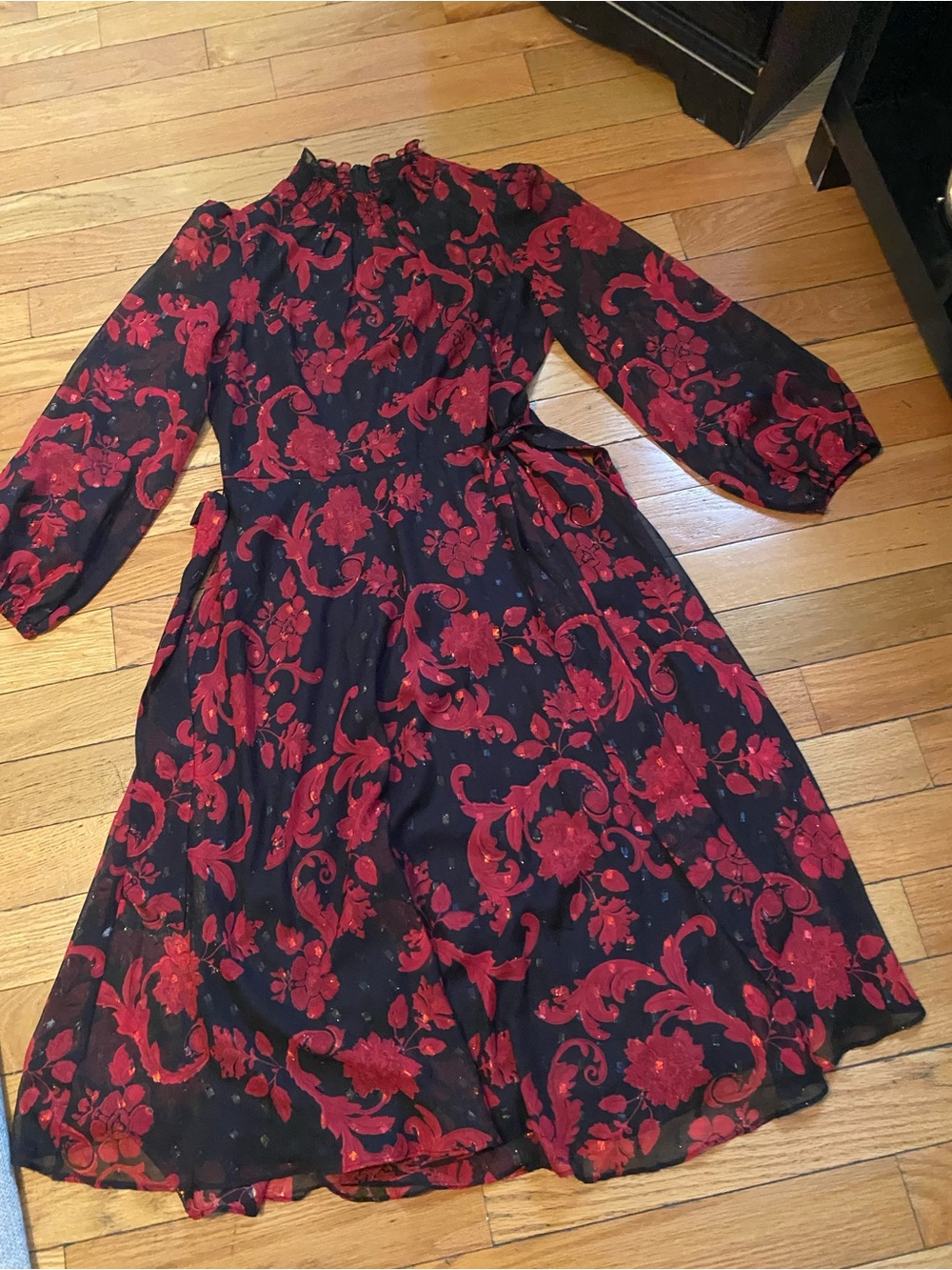 Jessica Howard Black Midi Dress with Red Floral Print